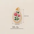 Vintage oval copper pendant with pink rose illustration, 18K gold plated finish detail - Oval Pink Rose Pendant (27)