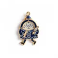 Detail view of a cute cartoon character pendant in blue enamel with compass markings - Alarm Clock Pendant