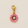 Elegant 18K gold-plated stainless steel flower pendant with pink enamel and crystal center - Purple Flower Charm / Purple