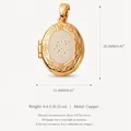 Vintage gold-tone copper oval locket pendant featuring delicate floral engravings - Pendant Only (10 Gold Frame Light Gold Flower)