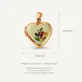 Detailed view of heart-shaped gold-plated copper locket pendant with floral artwork - Pendant Only (12 Gold Frame Colorful Flower Leaf)