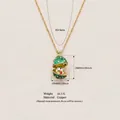 Opening egg necklace with rainbow carousel horse pendant, copper material, green enamel - Green Egg (Carousel)