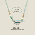 Vintage enamel pendant necklace with colorful woven cord and copper beads - Blue-Green Rope Star