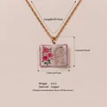 Collier livre vintage de juin avec pendentif rose et dimensions de chaîne en cuivre - Collier Livre de Rose de Juin