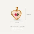 Close-up of gold-plated copper heart locket with small pink flower and green leaf design - Pendant Only (2 Gold Frame Pink Flower)