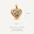 Detail view of heart-shaped gold-plated copper locket with colorful flower patterns - Pendant Only (3 Gold Frame Colorful Flower)