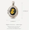 Vintage oval locket pendant with yellow floral painting and silver engraved frame - Pendant Only (6 Silver Frame Black Base Yellow Flower)