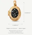 Vintage oval locket pendant featuring black floral inlay in gold-tone copper finish - Pendant Only (7 Gold Frame Black Base White Flower)