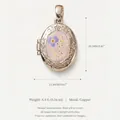 Vintage oval locket pendant featuring floral enamel and an engraved copper frame - Pendant Only (8 Silver Frame Light Base Purple Flower)