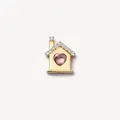 Goldener hausförmiger Anhänger mit rosa Herz und funkelnden Kristallen für Halsketten. - Haus-Anhänger mit Zirkonia / Nur Anhänger (Keine Kette) / Gold