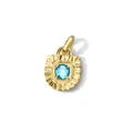 Dettaglio di un ciondolo placcato oro con trama a raggiera e pietra preziosa blu brillante. - Ciondolo Pietra Portafortuna Dicembre / Oro