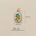 Colgante ovalado de cobre pintado a mano con naranja, acabado dorado y rayas - Impresión a doble cara / Colgante de Naranja (34)