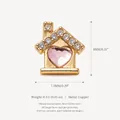 Piccolo ciondolo a forma di casa dorata con cristallo a cuore rosa e strass per collana - Charm Casa con Zirconia