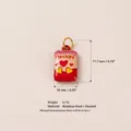 Dettaglio del pendente a cuore in smalto rosso in acciaio inossidabile, 17,7x10 mm - Forma di Sacchetto di Patatine Cuore