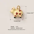 Cute stainless steel cow charm with red heart patterns and a gold jump ring detail - No. 11 Heart Cow Pendant Only (Without Chain)