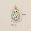 Colorful hand-painted floral oval pendant in copper with blue polka dot border - Gardenia Pendant / Pendant Only (Without Chain)