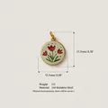 Detail view of 316 stainless steel red tulip pendant with precise size measurements - Three Bunches of Flowers Style (No. 15) / 17.7x15.1mm / Gold