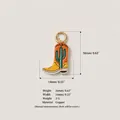 Vibrant enamel cowboy boot pendant with cactus detail and gold copper finish - Cactus Boot Pendant / 16x14mm / Orange Green