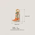 Detailed view of a vintage style cowboy boot charm with cherry patterns and dimensions - Cherry Boot Pendant / 16x14mm / Orange
