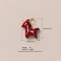 Pendentif licorne rouge avec motif floral peint et anneau doré pour bijoux - N° 13 Pendentif Cheval Branche Rouge