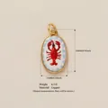 Vintage Kupfer Hummer Anhänger mit rotem Emaille Design und Maßangaben in der Abbildung. - Hummeranhänger
