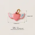 Detailed macro view of pink winged heart pendant with dimensions and product specs - Winged Pink Heart Pendant (5)