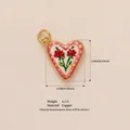 Vintage style heart pendant with hand-painted rose pattern in copper - Heart Rose Pendant