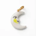 Cute white ceramic crescent moon face charm with a golden ring for DIY jewelry making - Moon Pendant / White
