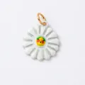 Cute daisy flower charm with a cartoon bird face center in white and gold finish - Daisy Pendant / White