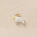 Adorable white polar bear pendant charm with yellow accent and gold ring accessory - Sea Lion Pendant / White