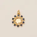 Vintage Schnürsenkelanhänger aus Goldkupfer mit blauen Steinen und Sonnenstrahlmuster - Blauer Strass Tierkreis Anhänger