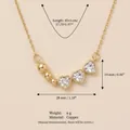 Detailed view of heart pendant necklace with measurements and copper material info - Luxury 3-Heart 3-Bead Zirconia Necklace / Gold