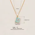 Detailed view of stainless steel gold necklace with retro hand-painted book pendant and sizes - Hand-painted Book Necklace (HSNK253806K) / Green Red Floral Style