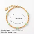 Elegante pulsera de cuentas doradas con cuentas de resina verde, cadena ajustable 17+4cm - Estilo 4 Pulsera de Cuentas de Semilla Verde Claro