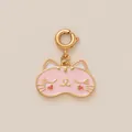 Cute pink enamel cat face charm pendant with gold plating for DIY bags and keychains - Pink Cat