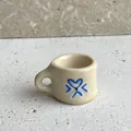 Miniature cream mug charm with blue heart pattern for DIY pendant making - Clover Cup Pendant