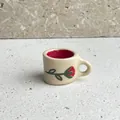 Miniature ceramic style mug pendant with red floral print for DIY jewelry making - Rose Cup Pendant