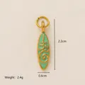 Grüner Emaille-Edelstahlanhänger in Ovalform mit 18K Goldbeschichtung und Spiralmuster - Blattform / Gold