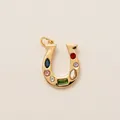 Gold-plated horseshoe charm for shoelaces featuring vibrant multi-colored inlaid gemstones - Horseshoe (Pendant) / Gold