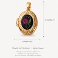 Vintage gold-tone copper oval locket pendant with painted floral design on black - Pendant Only (9 Gold Frame Black Base Pink Flower)