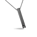 Close-up of minimalist black titanium steel whistle pendant necklace with a mirror finish - Breathing Whistle Black 60cm