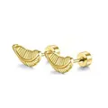 Detail of gold feather shaped stainless steel screw back stud earrings for women - Feather Style / Gold