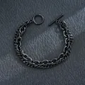 Black stainless steel Cuban chain bracelet for men with toggle clasp and hip hop style - Angular Double Layer Toggle / Black