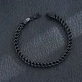 Men's hip-hop style black stainless steel Cuban link bracelet featuring a secure lobster clasp - Square Link / Black