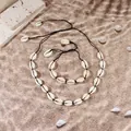 Set di gioielli con conchiglie naturali collana e bracciale intrecciati per spiaggia - Set Cordino Nero Stile 2 / Nero