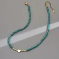 Bohemian choker με τιρκουάζ χάντρες, χρυσές λεπτομέρειες και λευκή καρδιά μενταγιόν - Turquoise love shell necklace