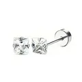 Elegant silver square cubic zirconia stud earrings with stainless steel screw back - Square Zirconia Style / Silver