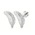 Stylish silver feather stainless steel screw-back stud earrings for women trendy jewelry - Feather Style / Silver