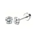 Elegant silver stainless steel stud earrings with round cubic zirconia crystals - Round Zircon Style / Silver