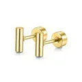 Minimalist gold-plated stainless steel T-bar screw-back stud earrings for women - Cylinder Style / Gold